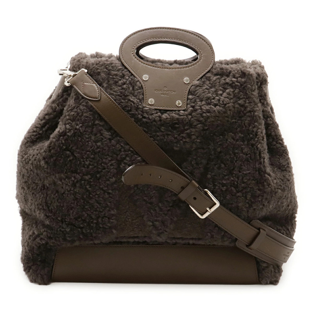 LOUIS VUITTON Cabas O 2way Shoulder Bag Calfskin Lamb Fur Brown